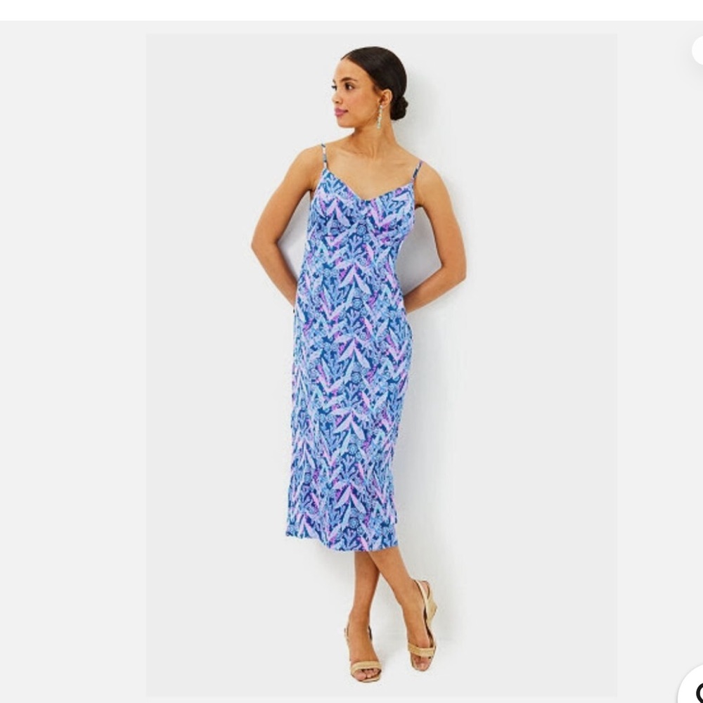 Lilly Pulitzer Keana Satin Midi Slip Dress Barton Blue Star Gazing. Size 8